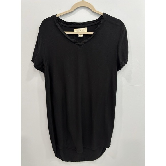 Cloth & Stone Short Sleeve V Neck Black T-Shirt Dress High Low Hem S Minimalist - Picture 3 of 9